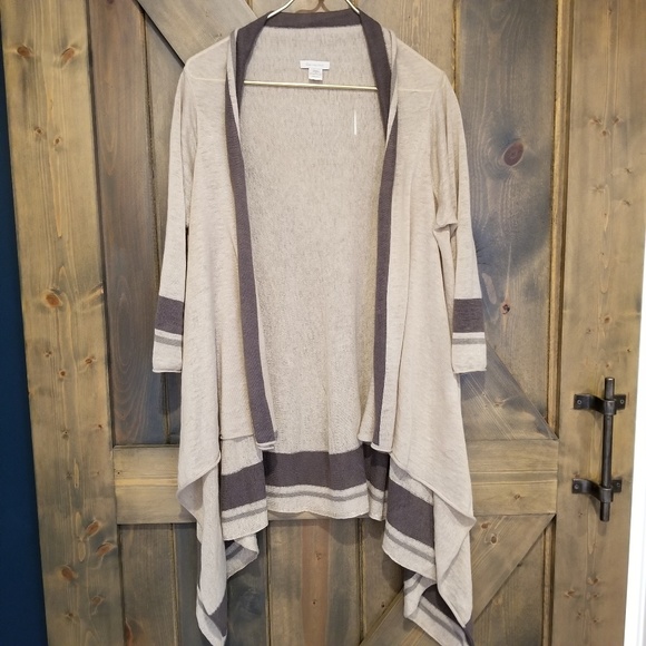 Garnet Hill Sweaters - Garnet Hill 100% Linen Draped Cardigan Tan